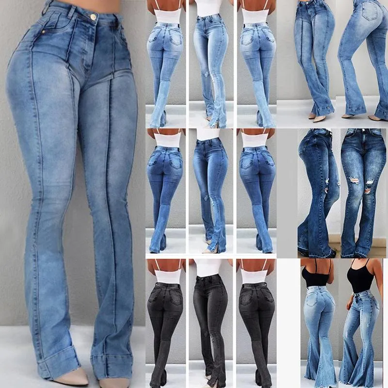 2020, pantalones vaqueros acampanados de cintura alta para mujer, pantalones vaqueros ajustados, pantalones sexis de realce, pan