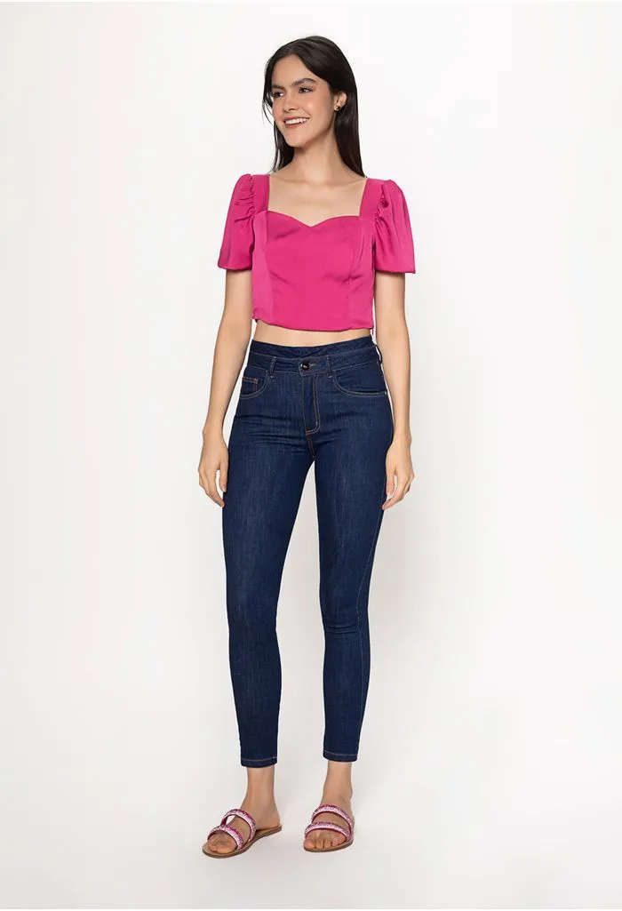 Blusa crop manga bombacha