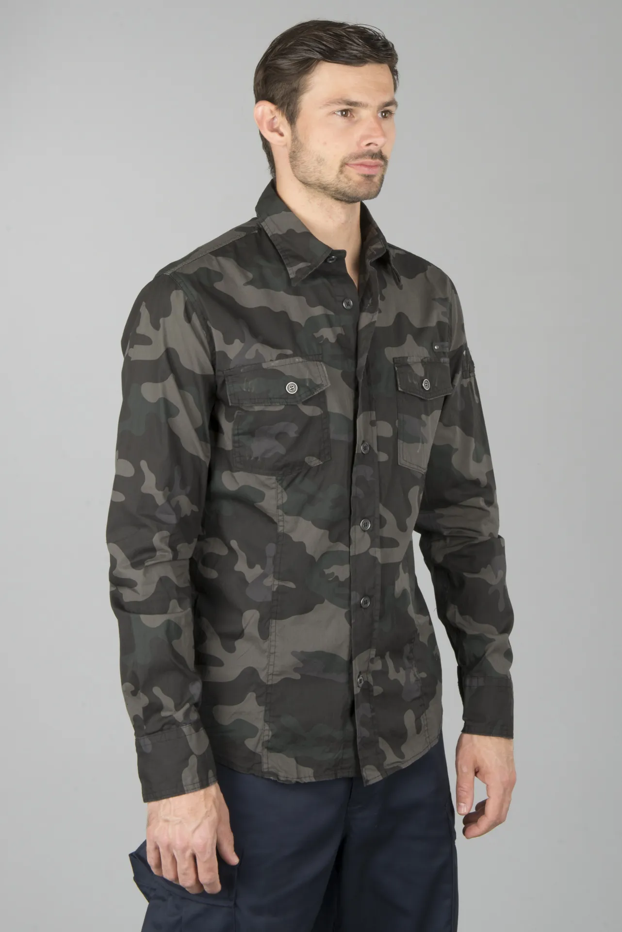 Camisa Brandit Slim Men Camuflaje Oscuro