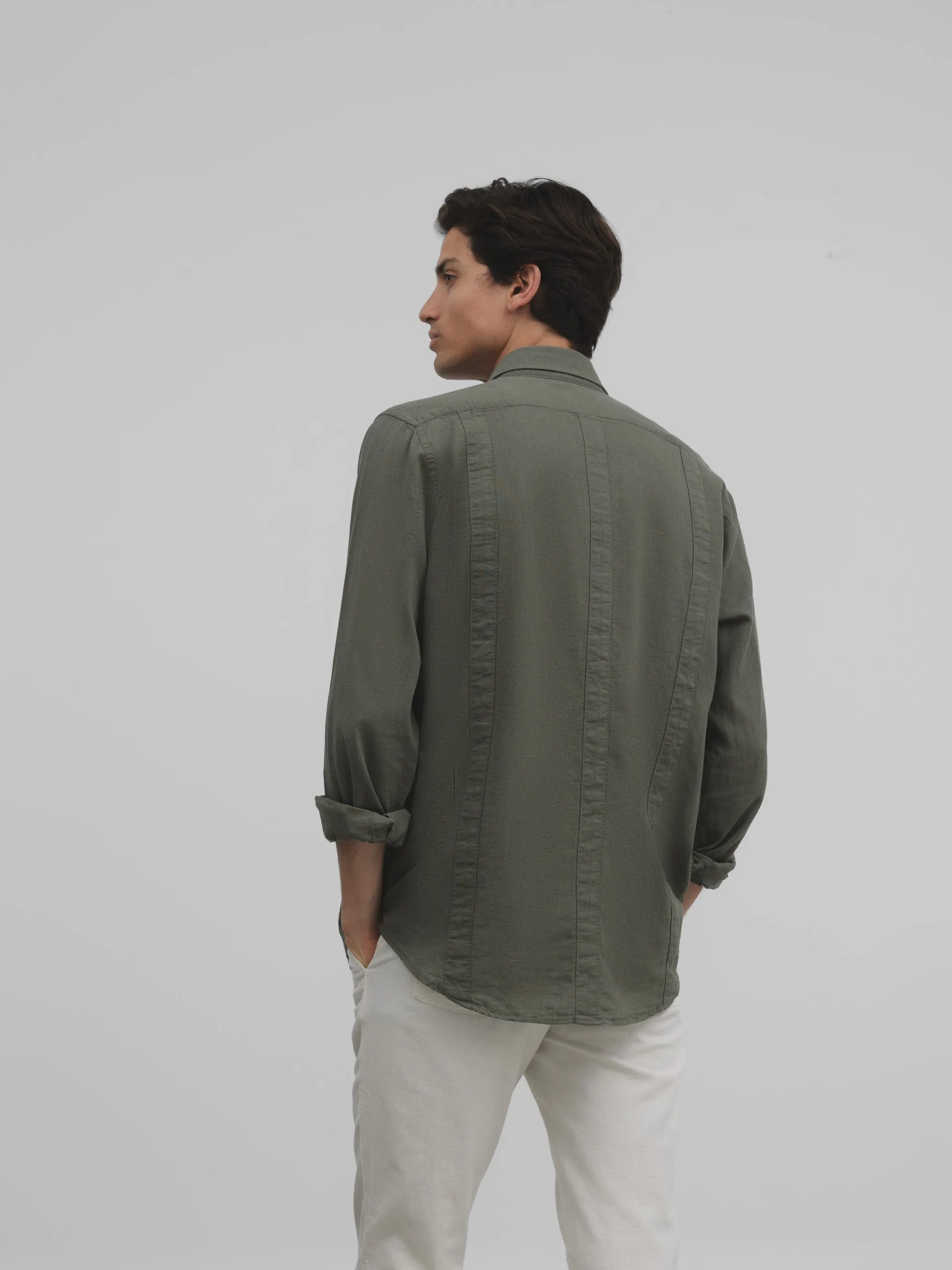 Guayabera sport silbon soft verde oscuro