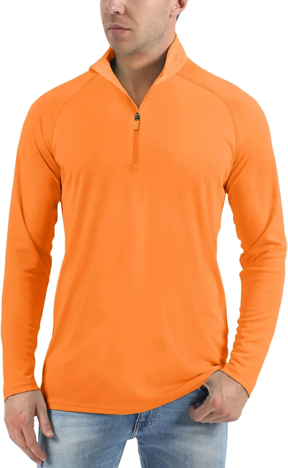 KEFITEVD Tops de Exterior con Cremallera de 1/4 para Hombre Camisa de Manga Larga de Protección Solar Tops de Playa de Secado Rá