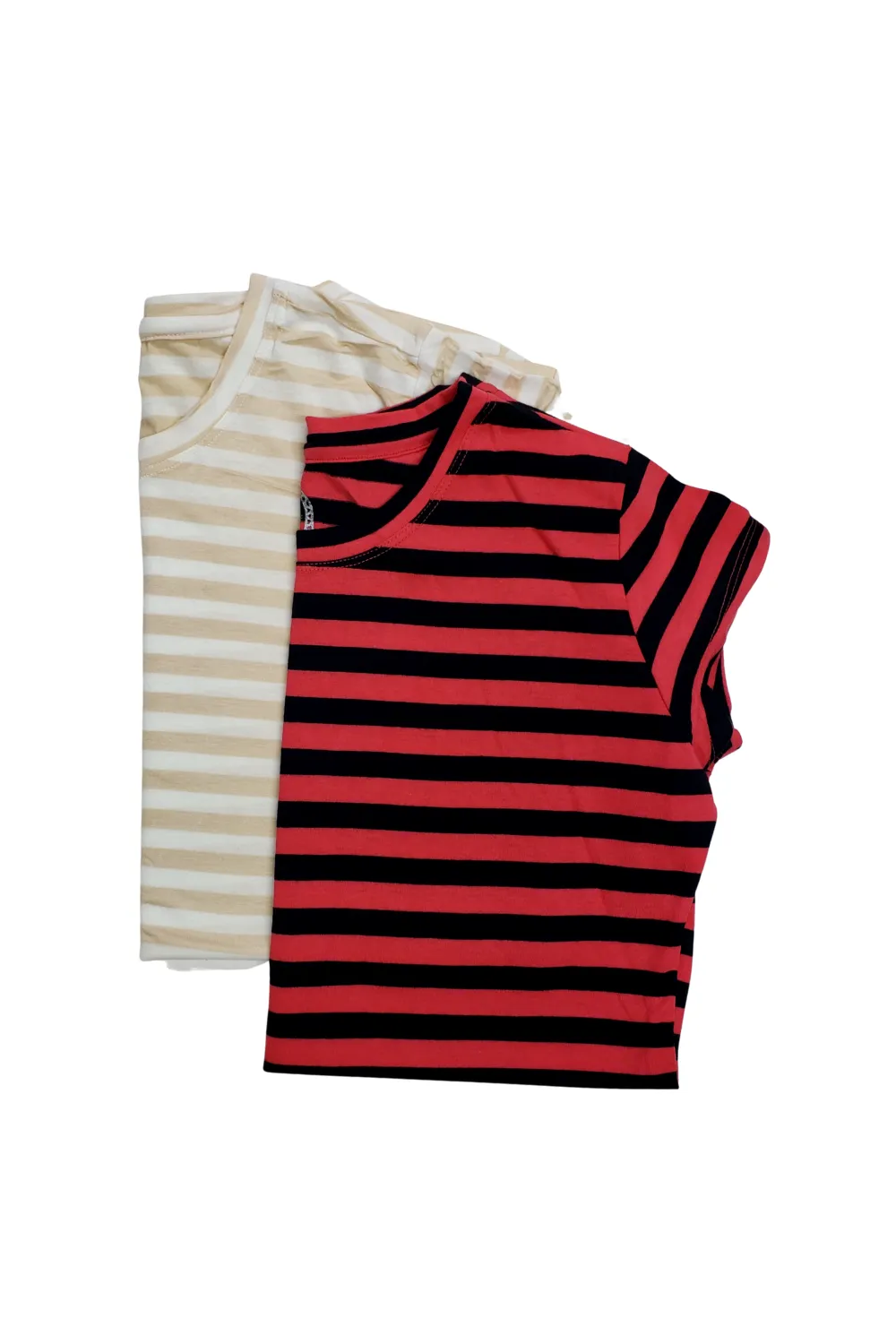 Pack 2 Blusa Maternidad Básica Manga corta. BEIGE-RAYAS/CORAL-RAYAS NEGRO