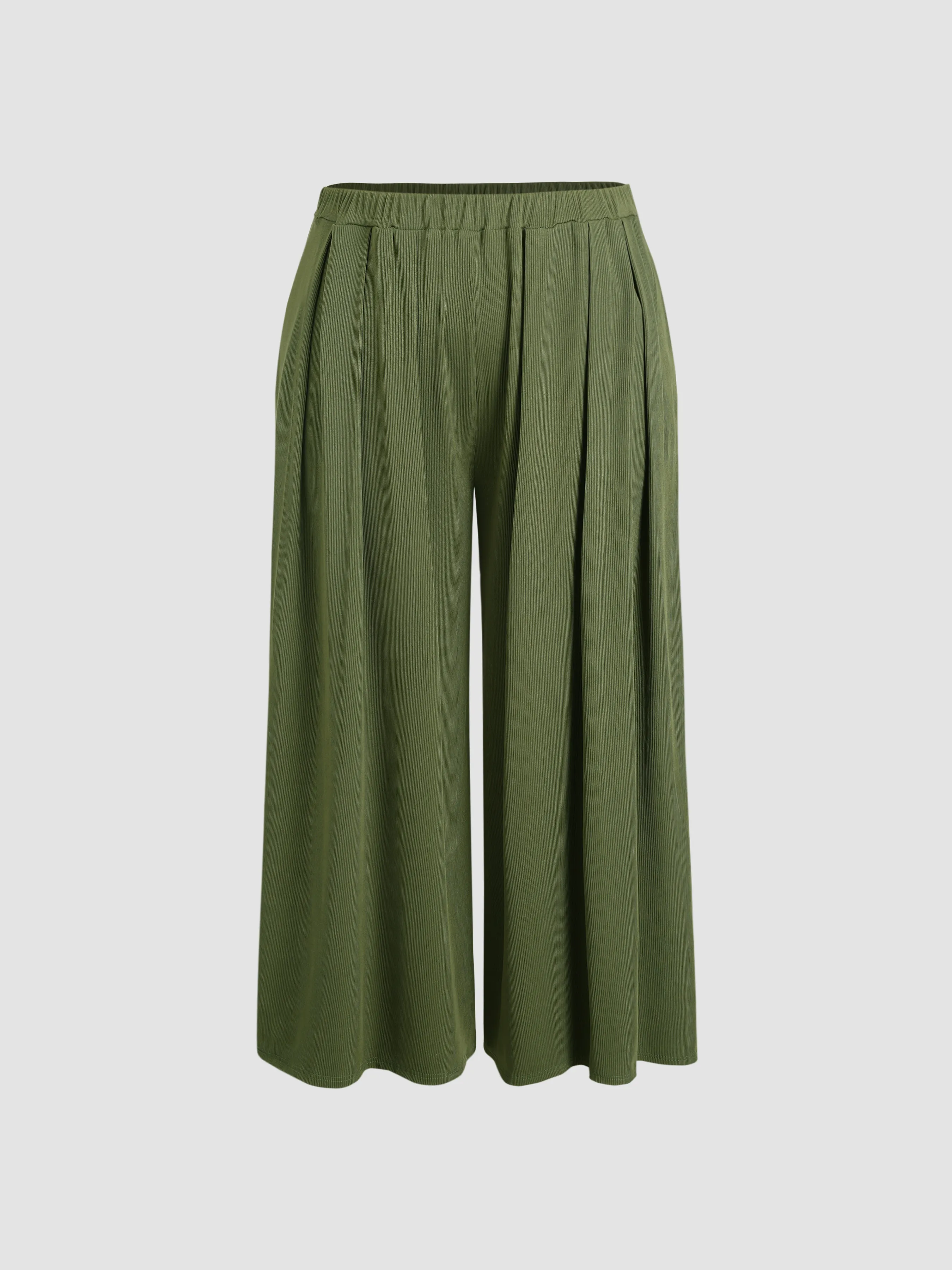  Pantalones Anchos de Pierna con Cintura Elástica y Bolsillo Sólidos Curvy