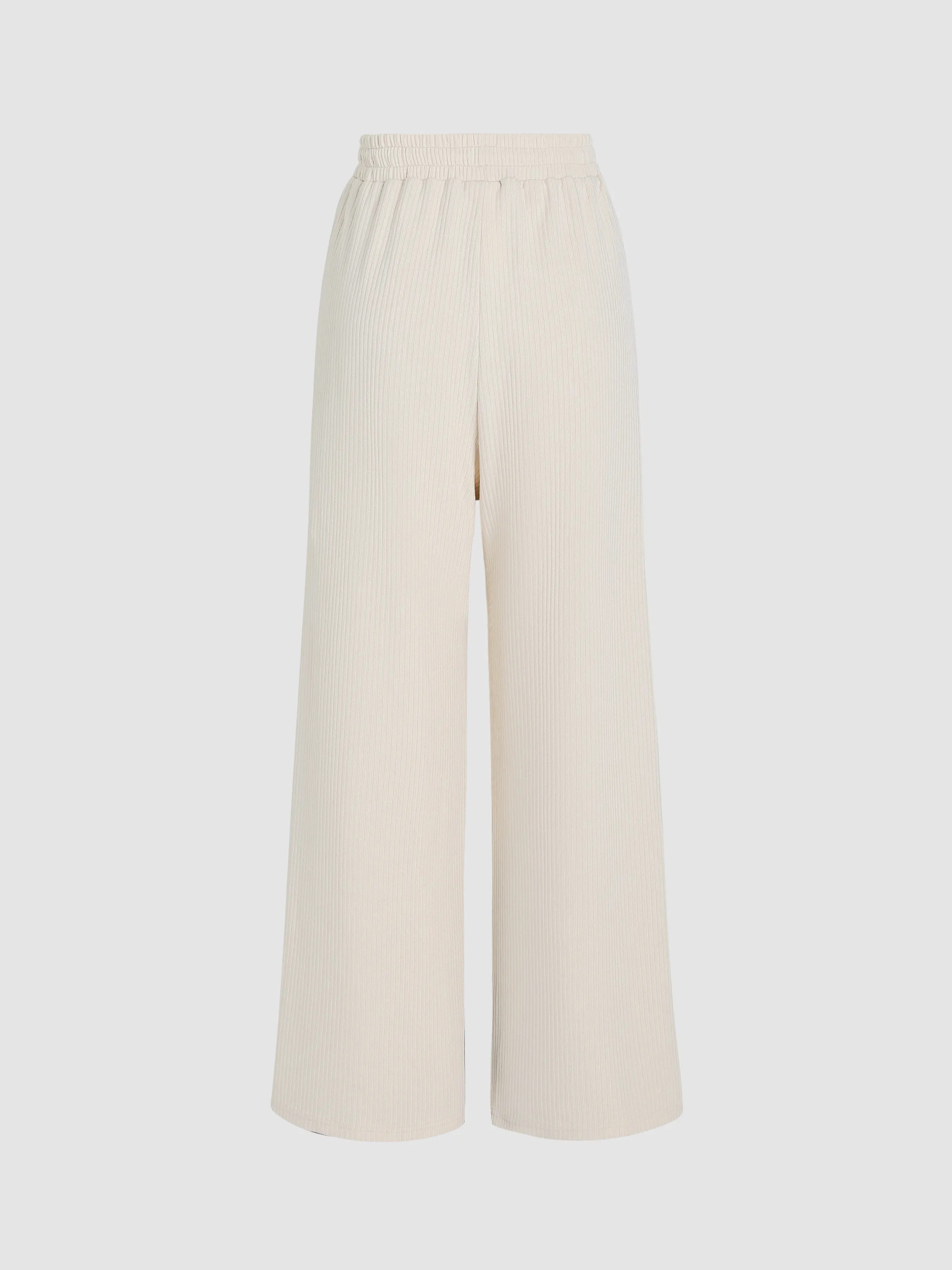  Pantalones Anchos de Pierna con Cordón de Costilla Sólida