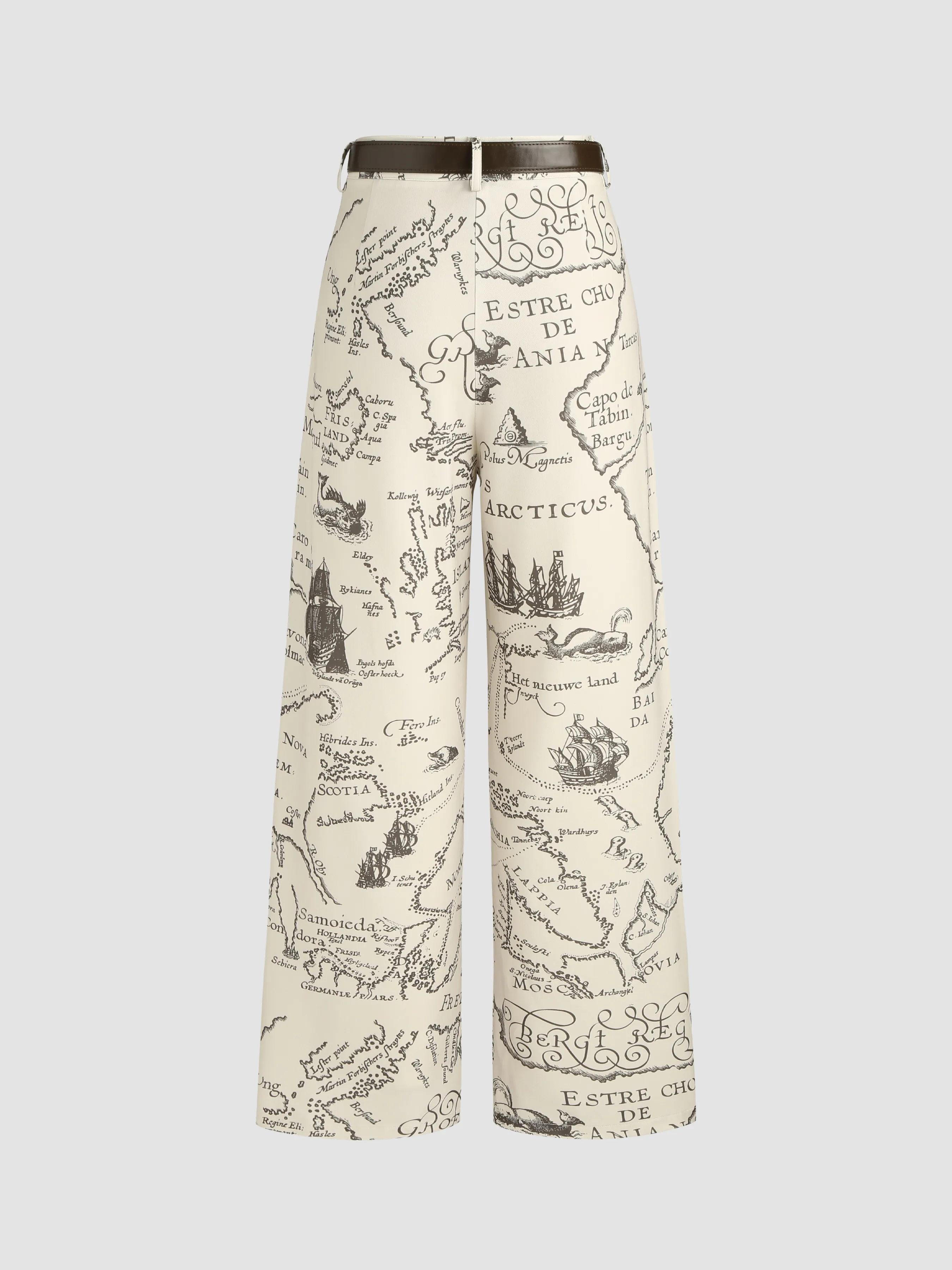 Pantalones anchos de talle medio con estampado completo y cinturón