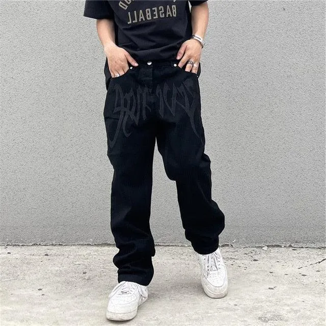 Pantalones vaqueros anchos hombre bordados