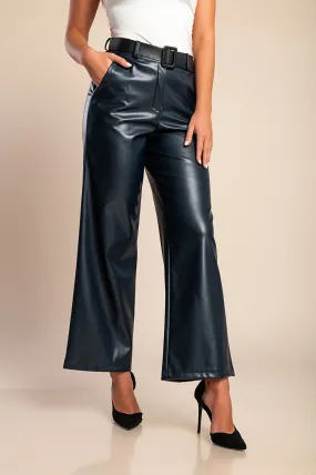 Pantalón de piel sintética, azul oscuro