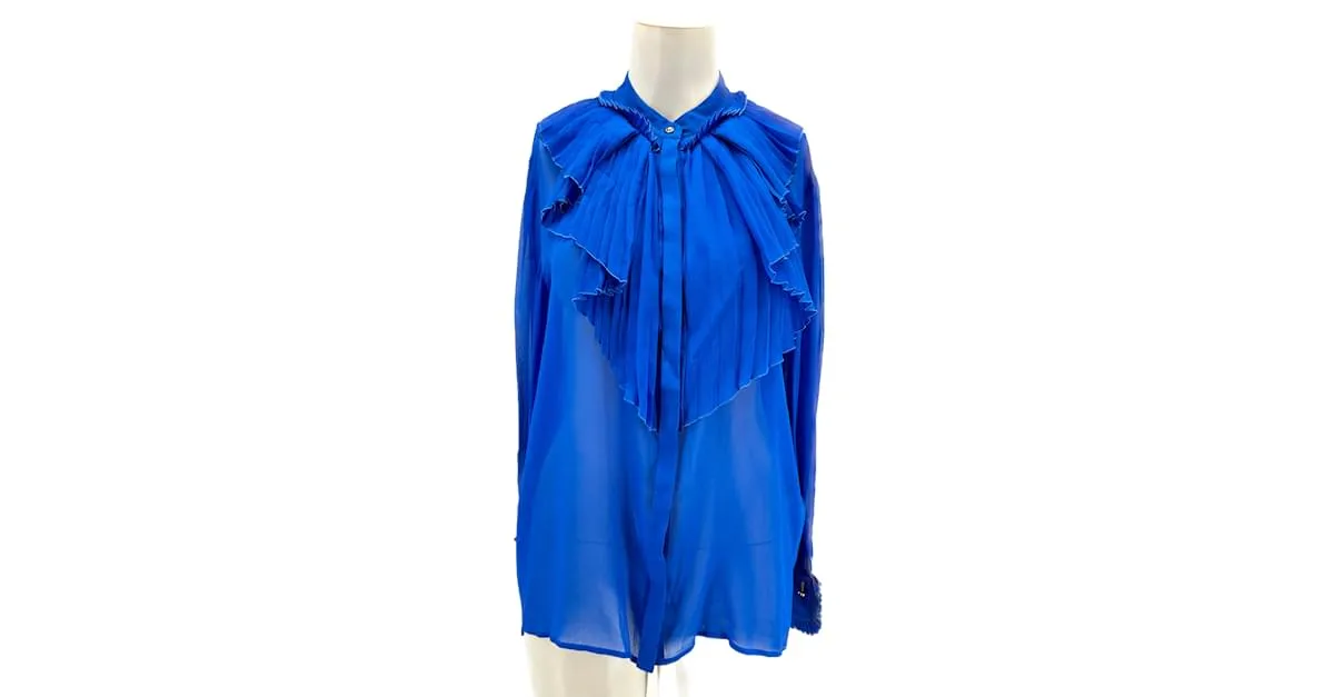 ROBERTO CAVALLI Tops Camiseta.ÉL 46 Seda Azul 